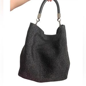 Authentic YSL Rive Gauche Black Soft Wicker Roady Large Tote Bag